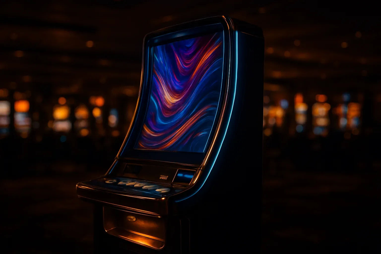 Premium slot machine glowing on dark luxury casino floor